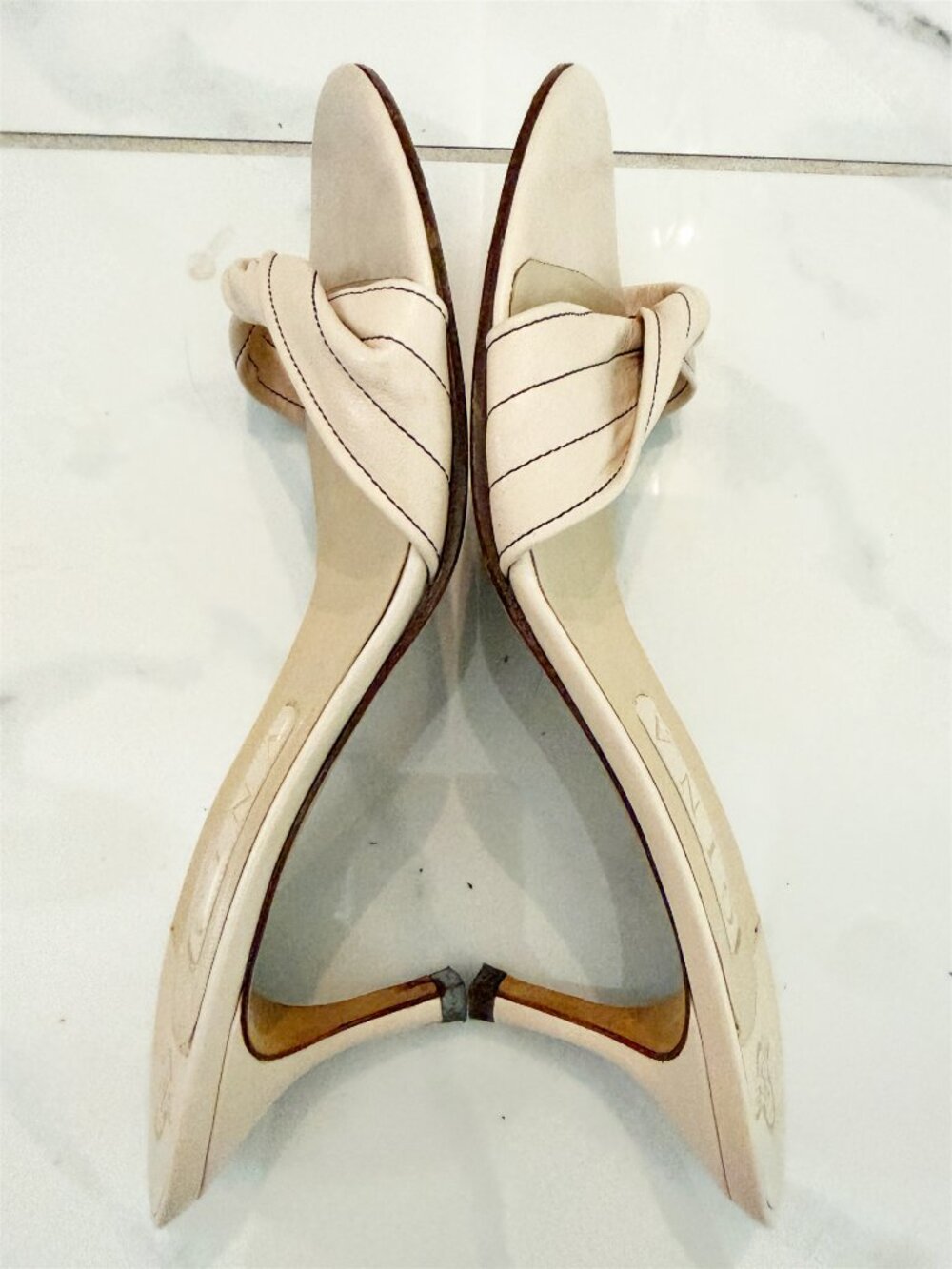 GINA Twist Leather in Bone Slide Heel Sandal 6 - Picture 4 of 10